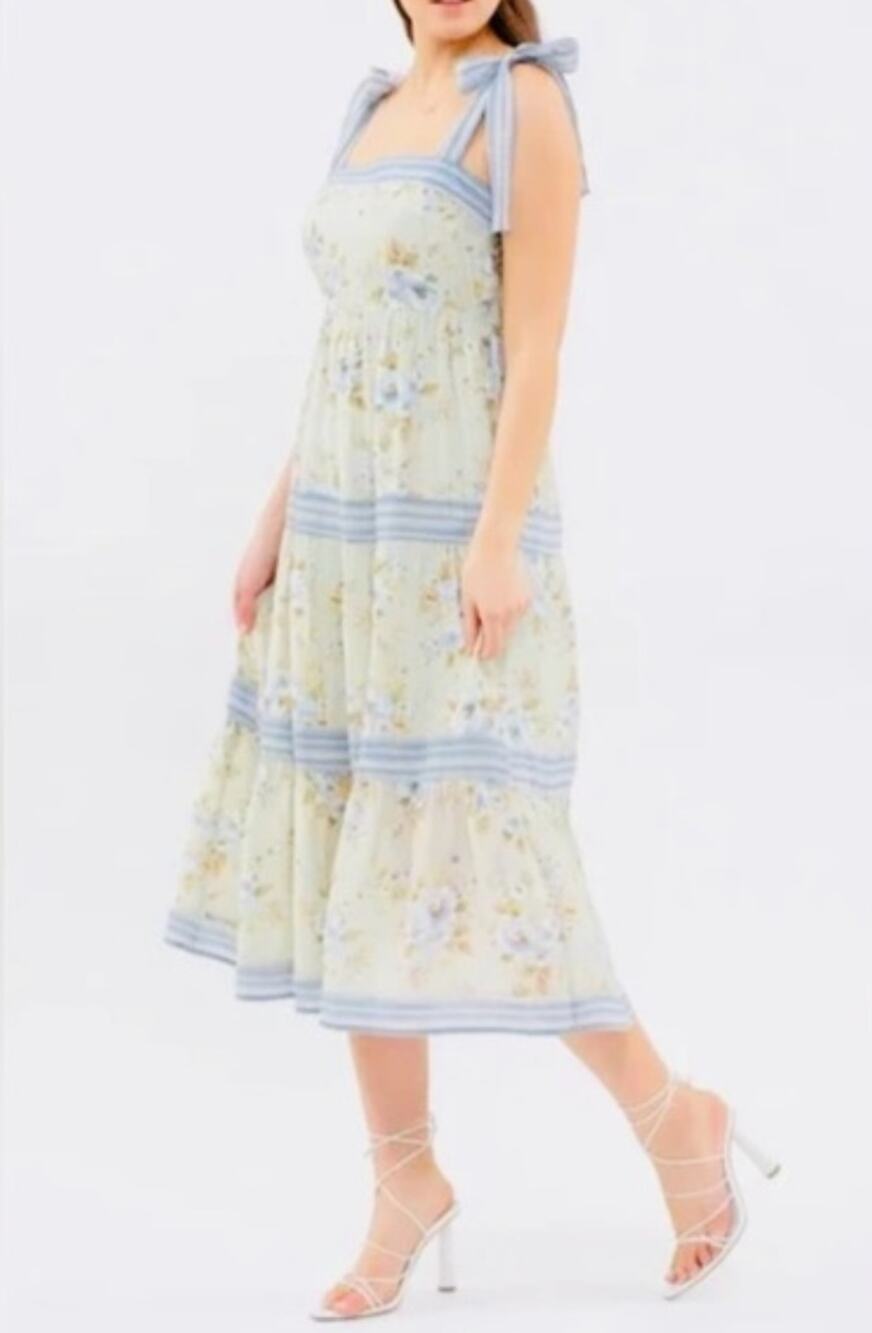 Sweet Wanderer Floral Tie-Strap Tiered Maxi Dress Size XL Feminine Cottagecore
